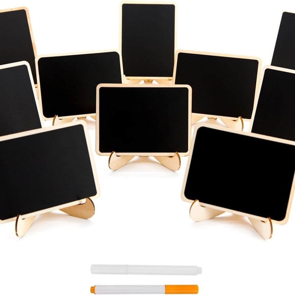 10 Pack Mini Chalkboards Signs with Easel Stand, Small Rectangle Chalkboards Bla
